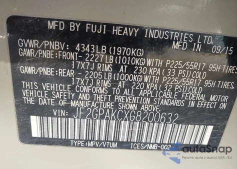 2016 Subaru Crosstrek 2.0I Limited z USA, uszkodzony, nr VIN JF2GPAKCXG8200632